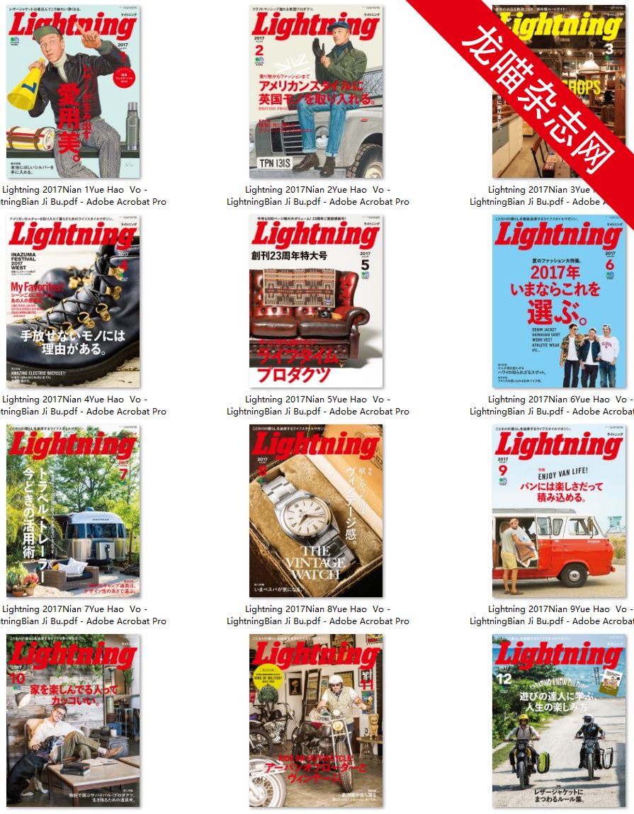 [日本版]Lightning 男士时尚休闲杂志PDF电子版 2017年合集（12本）
